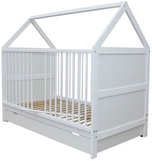 Micoland Kinderbett Babybett Juniorbett Haus 140x70 cm mit Schublade Weiß