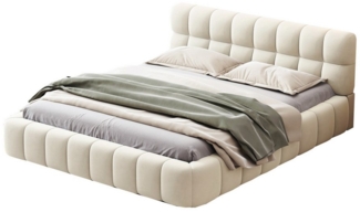 HAUSS SPOLE Polsterbett 140 x 190 cm mit weicher Rückenlehne und Lattenrost Leinen Beige (Doppelbett mit weicher Rückenlehne 140 x 190 cm, 140 x 190 cm), ohne Matratze