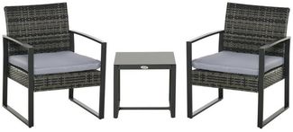 Outsunny Rattan, Polyrattan 3 TLG. Balkonmöbel Set Gartenmöbel mit Kissen Garten Grau
