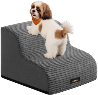 Feandrea Hundetreppe, 2 Stufen, Cord mit Querstreifen, Haustiertreppe, für Bett, Sofa, wasserdicht, rutschfest, geringe Neigung, Abnehmbarer waschbarer Bezug, Griff, schiefergrau PPS002GN01