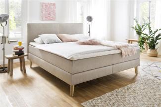 Boxspringbett >Greta< in beige aus Stoffbezug - 183x114x213cm (BxHxT)