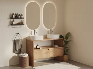 Vente-unique - CAVIZO Waschbeckenmöbel Holz, Platte Beige - B 50 cm x H 78 cm x L 110 cm