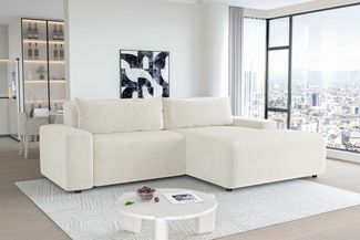 99rooms Tivoli Ecksofa Cordstoff POSO Creme Rechts mit Kissen