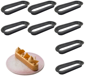 MODFU Brotbackform 8er Set perforierte Tarte-Ringe Oval Backrahmen, (Backring Set hitzebeständig Wiederverwendbar 8-tlg), Profi Backzubehör für Cheesecake Patisserie DIY-Kuchen-Deko