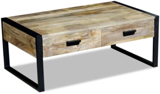 Couchtisch, Sofatisch mit 2 Schubladen Massivholz Mango 100 x 60 x 40 cm