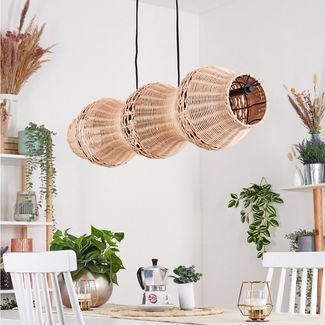 hofstein Pendelleuchte Hängelampe aus Metall/Rattan in Schwarz/Naturfarben, ohne Leuchtmittel, Hängeleuchte im skandinavischen Design, Boho-Style, max. 170 cm, 3xE27