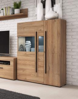 Highboard Tulsa Vitrineschrank 90cm MDF Eiche Grandson 2-türig