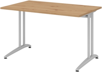 bümö Schreibtisch klein Serie 120x80 cm, Tischplatte aus Holz in Asteiche, Gestell aus Metall in Silber - PC Tisch, kleiner Computertisch für's Büro, Office Bürotisch, BS-12-R