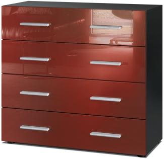 Vladon Sideboard Pavos, Kommode mit 4 Schubladen, Schwarz matt/Bordeaux Hochglanz (76 x 72 x 35 cm)