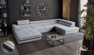 Goldstoff Wohnlandschaft mit Schlaffunktion, Couch für Wohnzimmer - Schlafsofa - Eckcouch, VENUS - Sofa U Form, geräumiges Sofa mit Bettkasen in beige