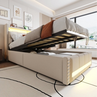 STILVORA Polsterbett 90X200 mit Bettkasten,Boxspringbett mit LED-Beleuchtung&USB-Steckdose (90x200 cm mit LED-Farbwechsel, USB-Ladeanschluss und hydraulischem Stauraum, für Kinderzimmer und Jugendzimmer), ohne Matratze