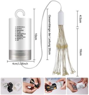 Rosnek LED-Lichterkette Feuerwerk, 198LEDs, Timer, Für Hochzeit Weihnachtsdeko, Fernbedienung, Kupferdraht, Batterie