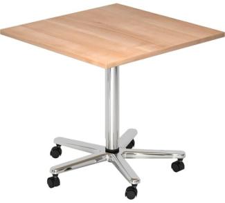 Säulenhubtisch, 80x80cm, Nussbaum / Chrom