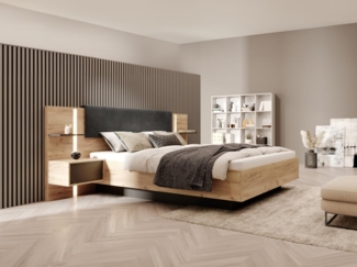 Vente-unique - Bett mit Bettkasten mit Nachttischen - 140 x 190 cm - Mit LED-Beleuchtung - Holzfarben & Anthrazit - ELYNIA