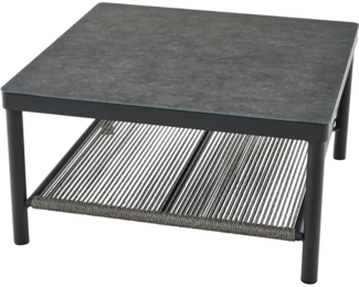 SIENA GARDEN Lounge-Tisch Kansas 75 x 75 cm Gestell aus Aluminium in matt anthrazit, Tischplatte aus Glas in dark concrete