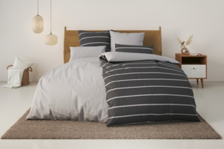 my home Bettwäsche Katja, Linon, 2 teilig, Bettwäsche aus Baumwolle, Bettwäsche mit Streifen-Design, Wendeoptik