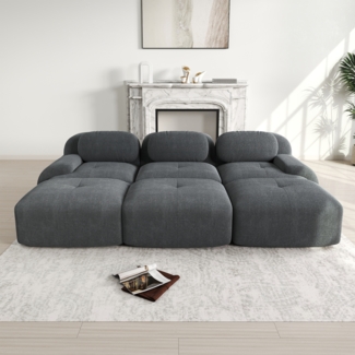 3-Sitzer-Sofa, Modulares mit 3 Hockern aus Cordstoff montagefreie Lieferung haustierfreundlich ultra-breite Armlehnen 32D hochelastische Polsterung für Wohnzimmer und Heimkino, Cordstoff, Grey