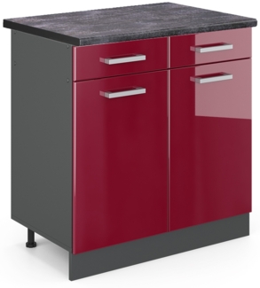 Küchenunterschrank R-Line Rot Hochglanz 80 cm , AP Anthrazit Vicco
