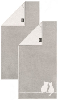 Cawö Handtuch 2 Stück Cawö Gästetücher Cute Cats 6263-76 Katzen Grau 30x50, Walkfrottier (Spar-Set, 2-St), 100% Baumwolle