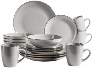 Mäser 931627 Kombiservice Metallic RIM für 4 Personen, Steinzeug, grau (1 Set, 16-teilig)