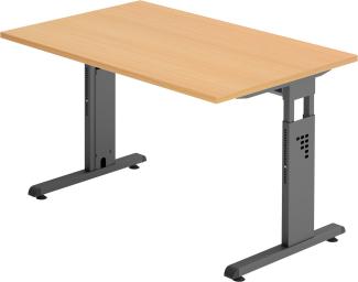 bümö höhenverstellbarer Schreibtisch O-Serie 120x80 cm in Buche, Gestell in Graphit - PC Tisch klein für's Büro manuell höhenverstellbar, Computertisch verstellbar, OS-12-6-G