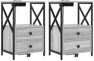 vidaXL Nachttisch mit Ladestation Grau Sonoma Holzwerkstoff 859567