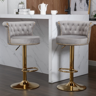 LVHOM Barhocker, 2er Set, Barstuhl, höhenverstellbar, 360° drehbar, Küchenstuhl, mit Rückenlehne, Sockel, Fußstütze, für Theke, Bar, Esszimmer