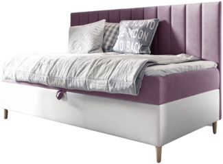MEBLINI Kinderbett mit Bettkasten MAYA 2 90x200 – H3/Lila Samt Gepolstert Einzelbett mit Matratze - Polsterbett mit Stauraum - Bett mit Kopfteil – Stauraumbett
