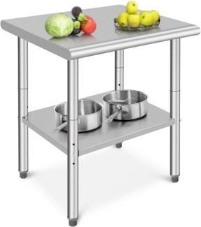 GarveeMore Arbeitstisch aus Edelstahl mit verstellbarem Unterregal,76x61x89cm, robuster Arbeitstisch,zur Lebensmittelzubereitung für Küche,Restaurant