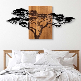 dekoratives Wandaccessoire aus Holz, 'Acacia Tree', 70 x 3 x 144, Schwarz, Nussbaum