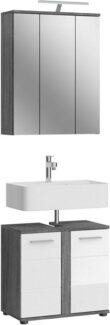 welltime Badmöbel-Set Lucca, 2 teilig, inklusive LED Beleuchtung, bestehend aus:, (Set, 2-St), Waschbeckenunterschrank, Spiegelschrank, LED Badaufsatzleuchte