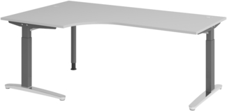 bümö Eckschreibtisch höhenverstellbar 200x120 cm in grau, Metallgestell in graphit/alu - Schreibtisch groß, Bürotisch höhenverstellbarer, Büroschreibtisch & Computertisch PC Tisch Büro, X82-5-GC