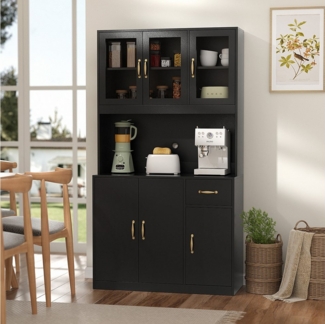 VOWNER Küchenbuffet mit 5 Schränken,Verstellbaren Einlegeböden 100*180*28cm,Schwarz