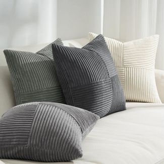 Topfinel Kissenbezug 40x40 4er set Kissenbezüge 50x50 Kordsamt mit Streifen deko Sofa, kissenbezug Grau Farbverlauf Schlafzimmer Weich Hautfreundlich