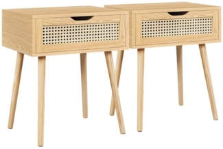 Yaheetech Nachttisch Ratten Beistelltisch (2-St), Nachtkommode mit 1 Schublade Holzbeine, 48,5 × 40 × 57,5 cm