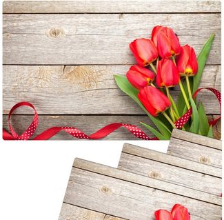 matches21 HOME & HOBBY Platzset Abwaschbare Tischsets 4er Set Tulpen Blumen & Holz-Optik, (4-St), Platzsets als Tisch-Untersetzer und Tisch-Deko für Esstisch Teller