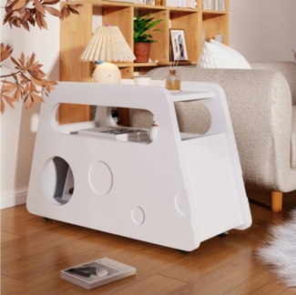 XDeer Sideboard Sideboard, Moderner weißer Beistelltisch mit Rollen, abgerundetem, Design – Mobil, platzsparend,für Wohnzimmer und Schlafzimmer