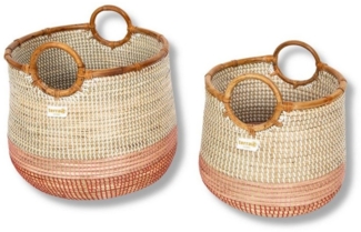 Terra Home Aufbewahrungskorb Terra Home Seegras Korbset Rattan Ø42 und Ø 34 rot weiß (2er Set, 2 St), Handgefertige Dekokörbe aus Seegras/Rattan. Farbverlauf,steckbar