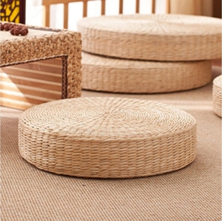 Rutaqian Bodenkissen Tatami Bodenkissen, 40 cm, rund, Tatami-Sitzkissen, handgewebt, Stroh-Strickmatte für Wohnzimmer, Balkon, Gartenparty