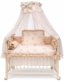 Babybett 3in1 Musselin Beige – Beistellbett & Stubenwagen Teddybär