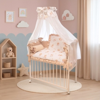 Babybett 3in1 Musselin Beige – Beistellbett & Stubenwagen Teddybär