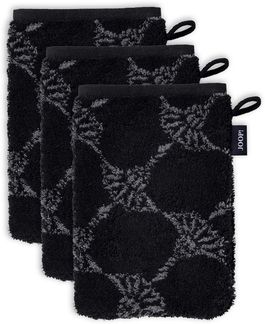 JOOP! Waschlappen, 3er Pack - Waschhandschuh, Doubleface, Walkfrottier Schwarz Cornflower 16x22cm