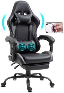 Delman Bürostuhl Gaming Stuhl Massage Gaming Sessel Ergonomischer mit Fußstütze Kopfstütze Massage-Lendenkissen Gaming Chair Drehsessel 02-0042 Grau