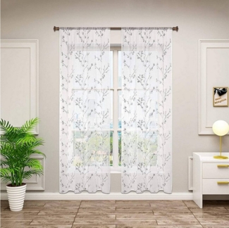 Woltu Gardine, (2 St), halbtransparent, transparent Stickerei mit Kräuselband Leinen Optik