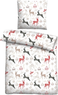 Traumhaft schlafen - Castell - Markenbettwäsche Feinbiber Bettwäsche 0306734 HIRSCHE WEIHNACHTEN, weiss, 1x 135x200 cm + 1x 80x80 cm