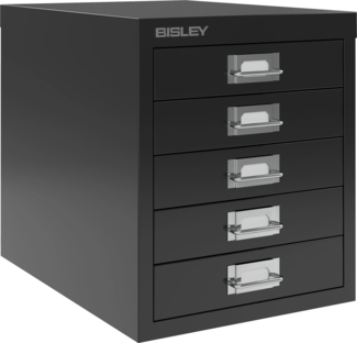 Bisley Schubladenschrank aus Metall für DIN A4 in schwarz Schrank mit 5 Schubladen Büroschrank Werkzeugschrank, L125-633