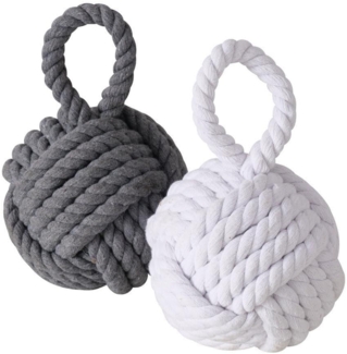 Boltze Türstopper Set Jute Knoten Natur Strick Kugel Stoff Boden 1,5 kg Gewicht mit praktischer Schlaufe (2er Set II)