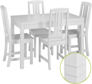 Gemütliche Essgruppe mit Tisch und 4 Stühle Kiefer Massivholz waschweiß 90.70-51 B W-Set 22