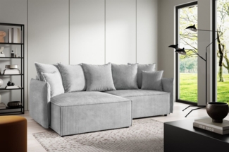 Ecksofa Schlafsofa Sofa MINEA in Stoff Poso Hellgrau Ottomane Links