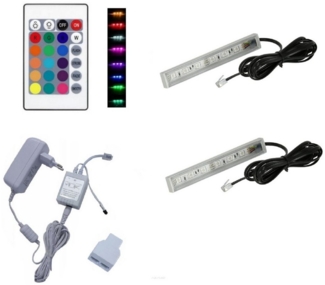 QLS LED Unterbauleuchte RGB 12V 2-8 Stück Weiß, LED fest integriert, Glasbodenbeleuchtung Lichtleiste Fernbedienung 16 Farben Dimmbar